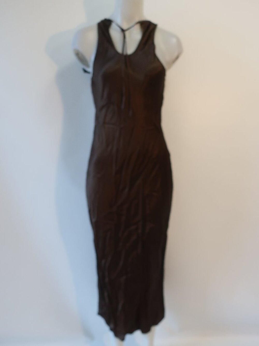 NWT Womens Rails Solene Moss Brown (Item- 67) Sleeveless Satin Midi Dress S - Picture 13 of 15